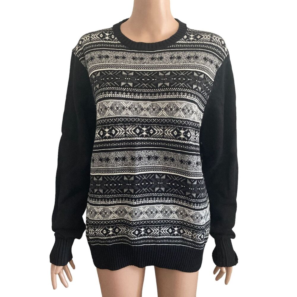 Original WeatherProof Vintage Sweater Mens Medium Fair Isle Black White